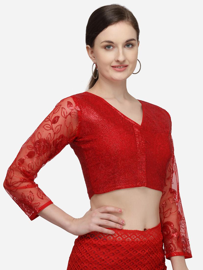red georgette embroidered blouse - 17651177 - Zoom Image - 2