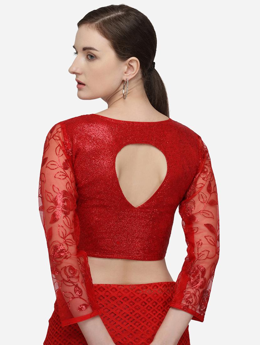 red georgette embroidered blouse - 17651177 - Zoom Image - 3
