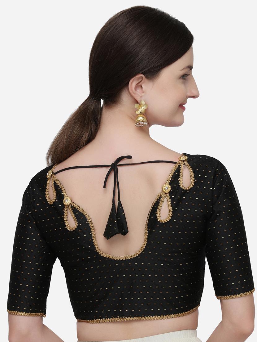 black raw silk printed blouse - 17651183 - Zoom Image - 3