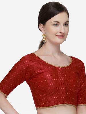 red raw silk printed blouse - 17651190 - Standard Image - 2
