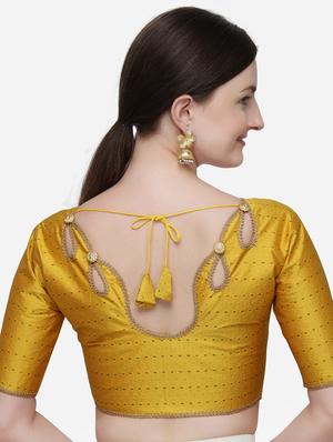 yellow raw silk printed blouse - 17651191 - Standard Image - 3