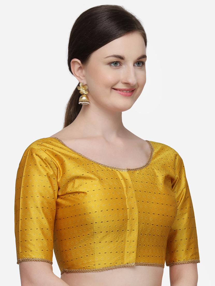 yellow raw silk printed blouse - 17651191 - Zoom Image - 2