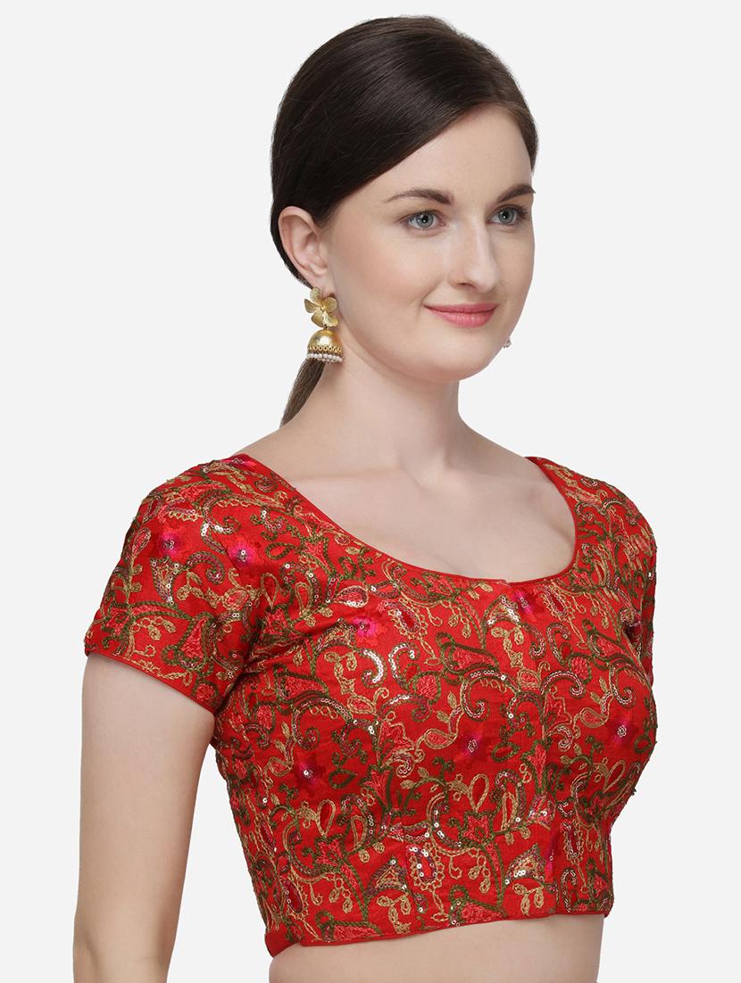 red silk embroidered blouse - 17651196 - Zoom Image - 2