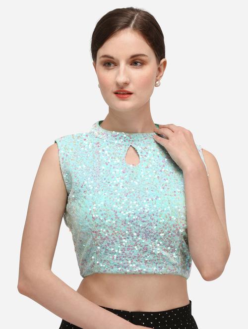 blue velvet embroidered blouse - 17651208 - Standard Image - 1