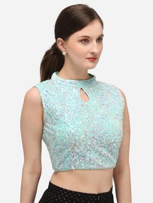 blue velvet embroidered blouse - 17651208 - Standard Image - 2