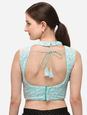 blue velvet embroidered blouse - 17651208 - Standard Image - 3