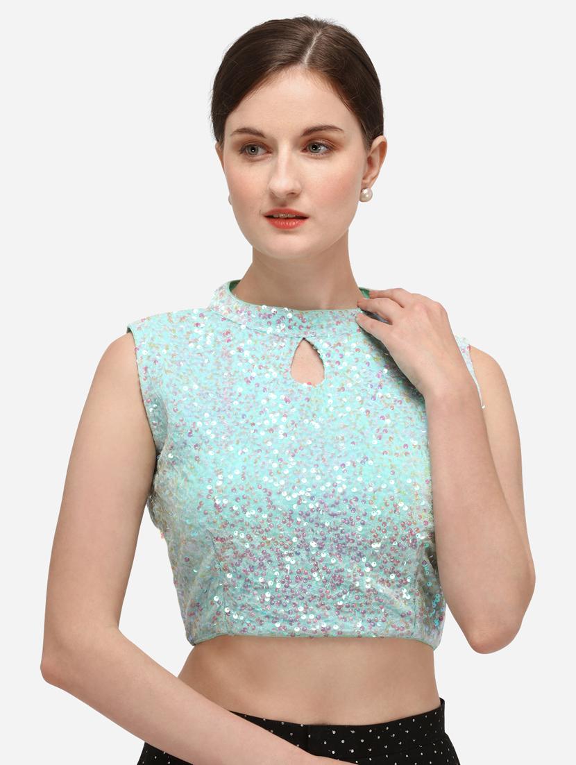 blue velvet embroidered blouse - 17651208 - Zoom Image - 1