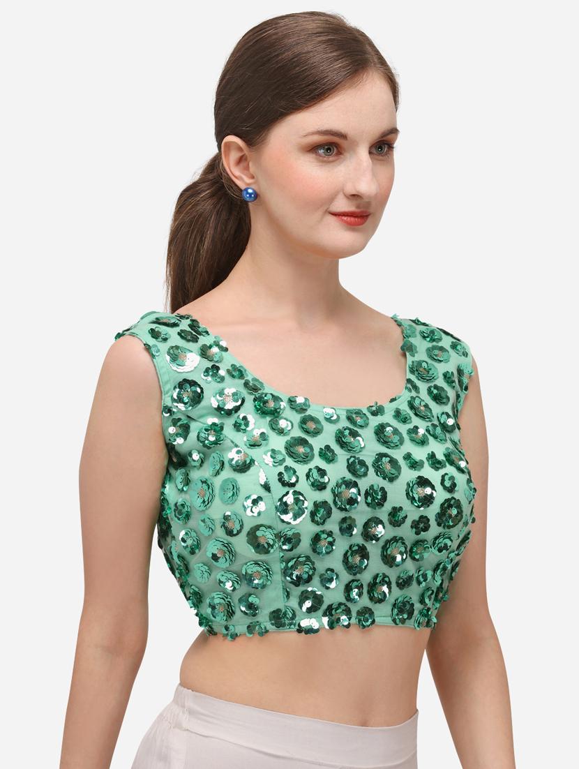 green net embroidered blouse - 17651226 - Zoom Image - 2