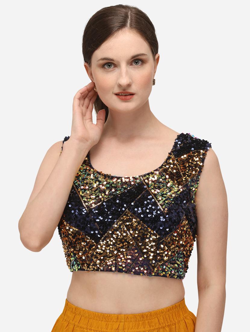 blue velvet embroidered blouse - 17651259 - Zoom Image - 1