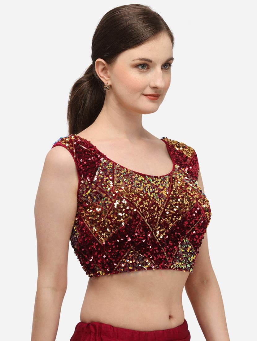 red velvet embroidered blouse - 17651261 - Zoom Image - 2