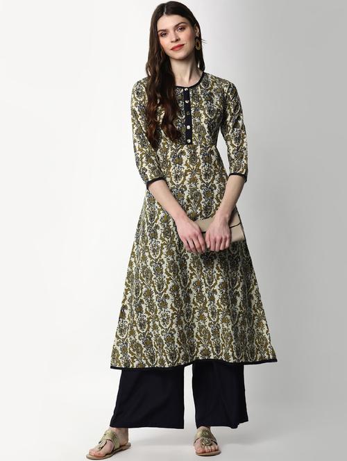 beige cotton kurta palazzo set - 17651412 - Very Small Image - 1