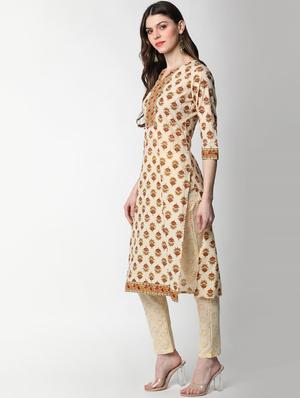 beige cotton kurta pant set - 17651414 - Standard Image - 2