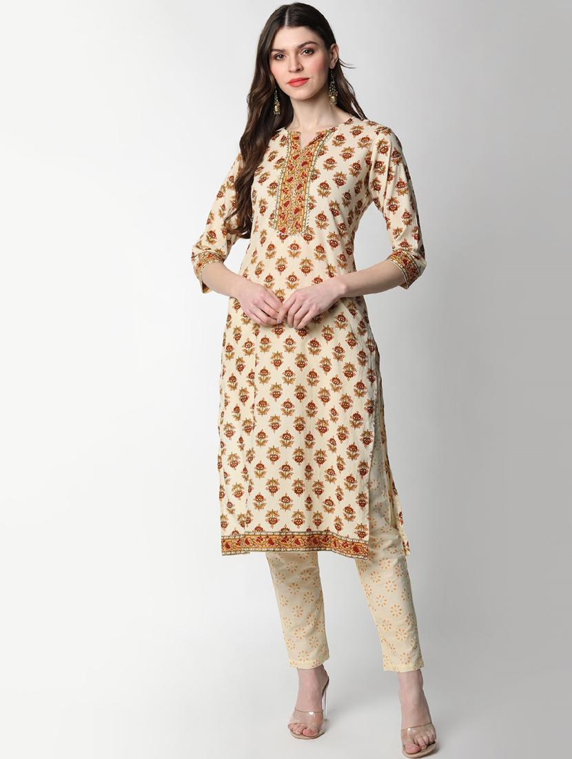 beige cotton kurta pant set - 17651414 - Zoom Image - 1
