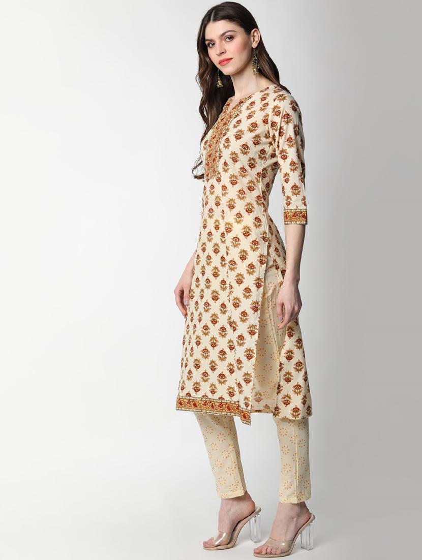 beige cotton kurta pant set - 17651414 - Zoom Image - 2