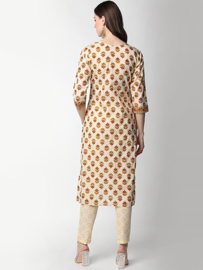 beige cotton kurta pant set - 17651414 - Zoom Image - 3
