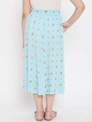blue rayon flared skirt - 17651618 - Standard Image - 3