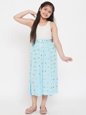 blue rayon flared skirt - 17651618 - Standard Image - 4