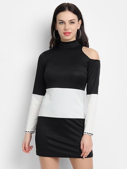 high neck color block bodycon dress - 17651651 - Standard Image - 1