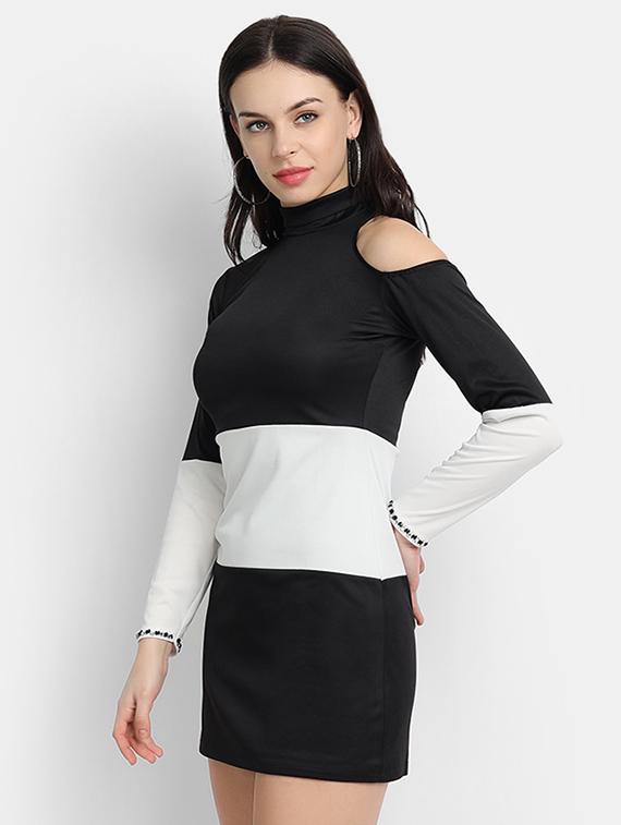 high neck color block bodycon dress - 17651651 - Zoom Image - 2