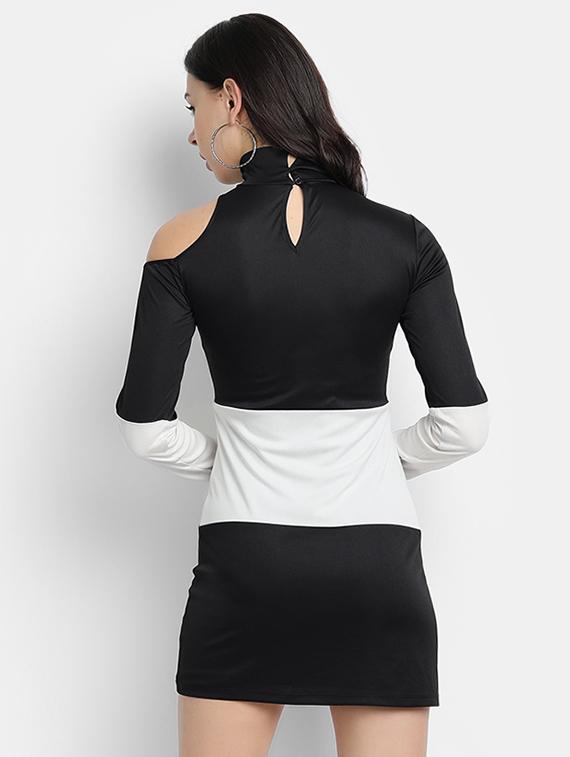 high neck color block bodycon dress - 17651651 - Zoom Image - 3