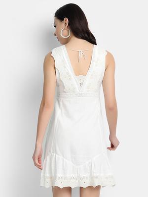 schiffli detail a-line dress - 17651657 - Standard Image - 3