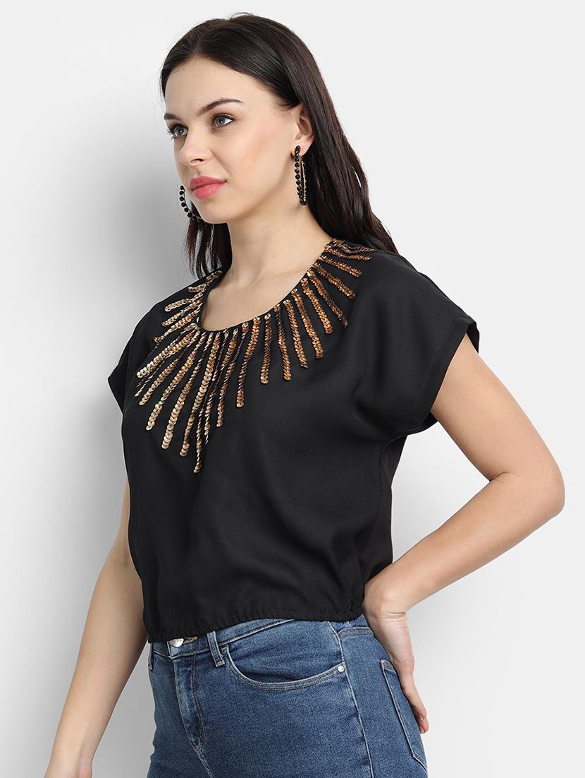 cap sleeves embellished top - 17651665 - Zoom Image - 2