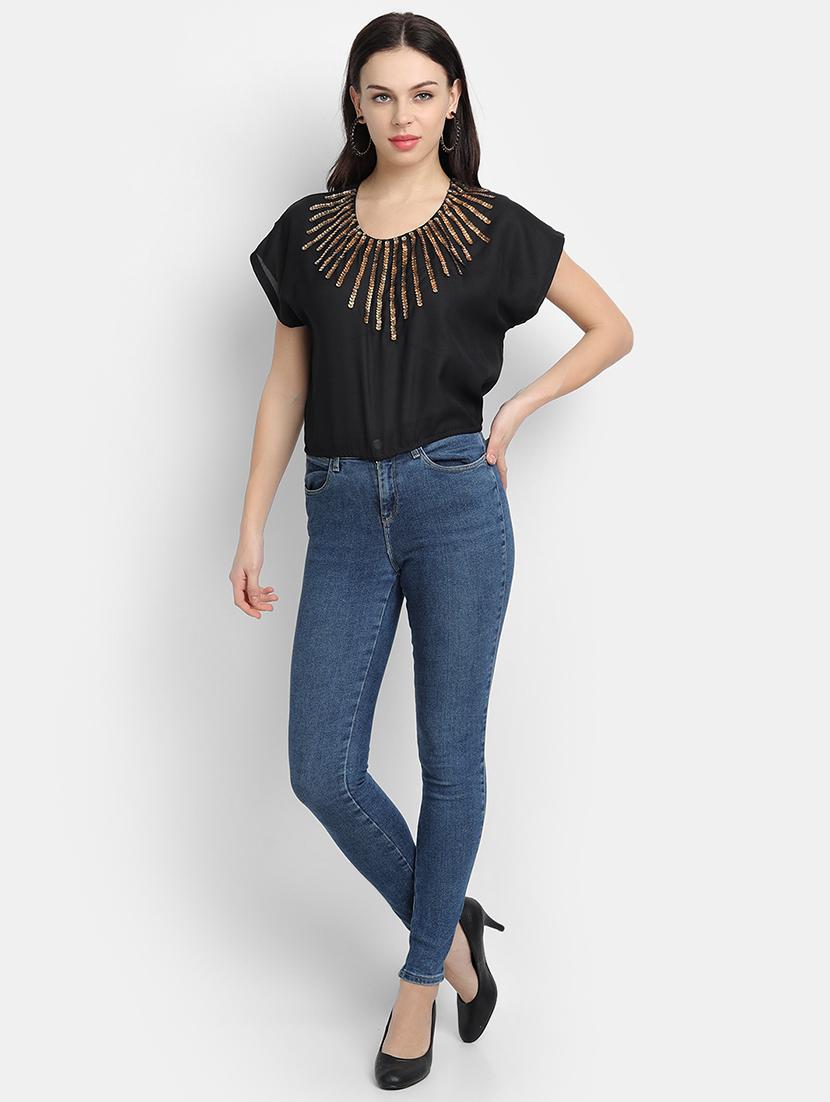 cap sleeves embellished top - 17651665 - Zoom Image - 4
