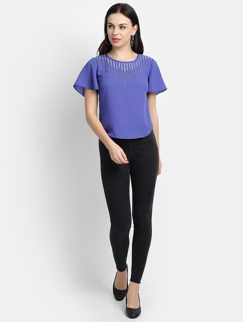 cap sleeves embellished top - 17651666 - Zoom Image - 4