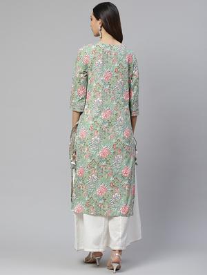 green cotton kurta palazzo set - 17652248 - Standard Image - 3