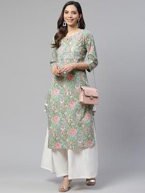 green cotton kurta palazzo set - 17652248 - Standard Image - 4