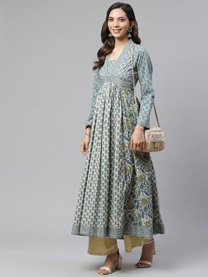 floral print flared kurta - 17652253 - Standard Image - 4