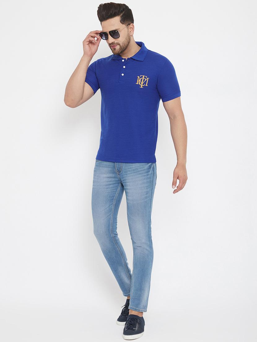 blue solid polo t-shirt - 17652292 - Zoom Image - 4