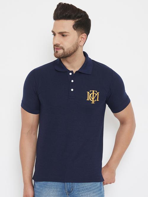 navy blue solid polo t-shirt - 17652302 - Standard Image - 1
