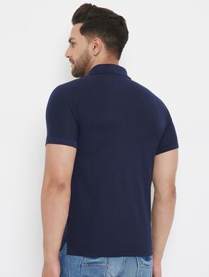 navy blue solid polo t-shirt - 17652302 - Standard Image - 3