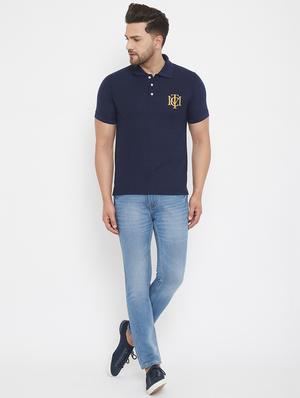 navy blue solid polo t-shirt - 17652302 - Standard Image - 4