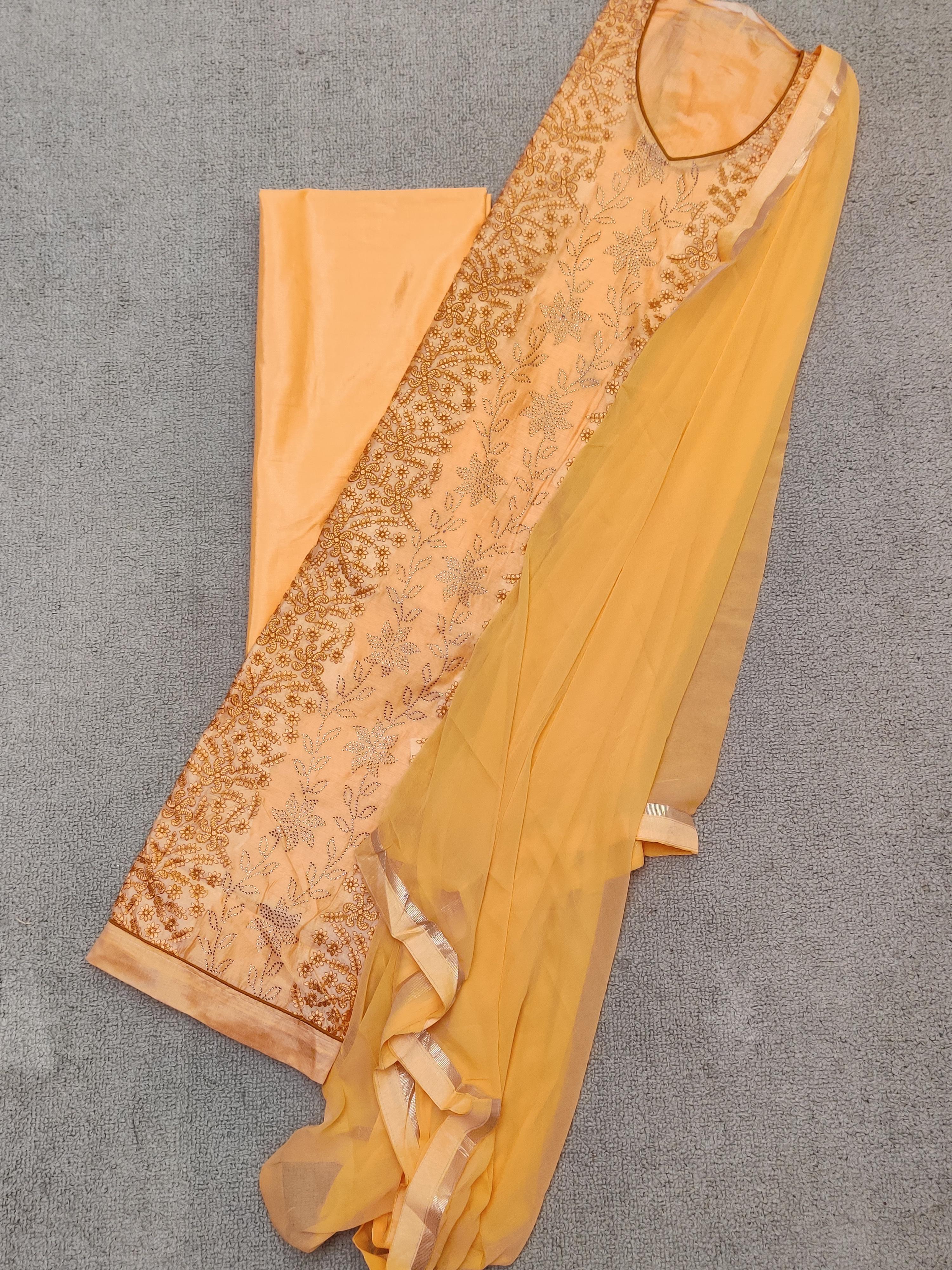 orange unstitched embroidered suit set - 17652828 - Zoom Image - 1