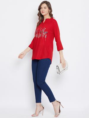 red rayon regular top - 17653730 - Standard Image - 4