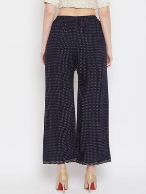 navy blue rayon palazzos - 17653823 - Standard Image - 3