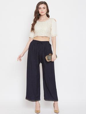 navy blue rayon palazzos - 17653823 - Standard Image - 4