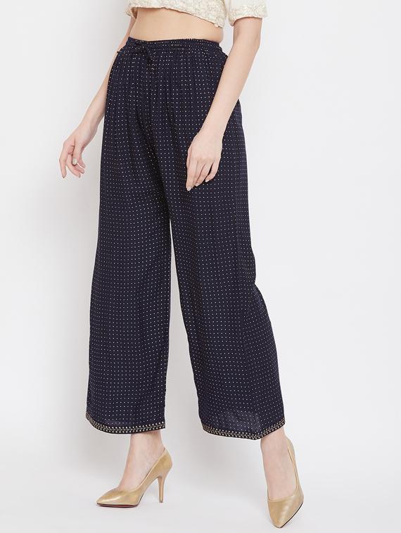 navy blue rayon palazzos - 17653823 - Zoom Image - 2