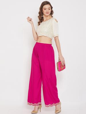 pink rayon palazzos - 17653855 - Standard Image - 4