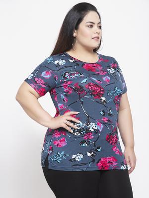 round neck floral plus tee - 17653959 - Standard Image - 2
