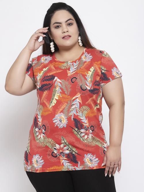 round neck printed plus tee - 17653966 - Very Small Image - 1