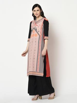 peach crepe straight kurta - 17655256 - Standard Image - 2
