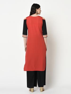 peach crepe straight kurta - 17655256 - Standard Image - 3