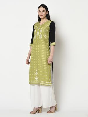 green crepe straight kurta - 17655260 - Standard Image - 2