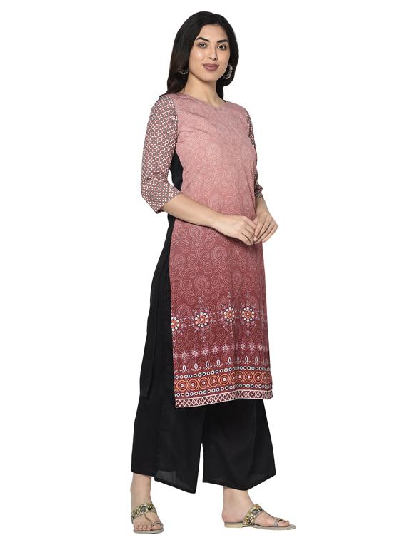 brown crepe straight kurta - 17655297 - Zoom Image - 2