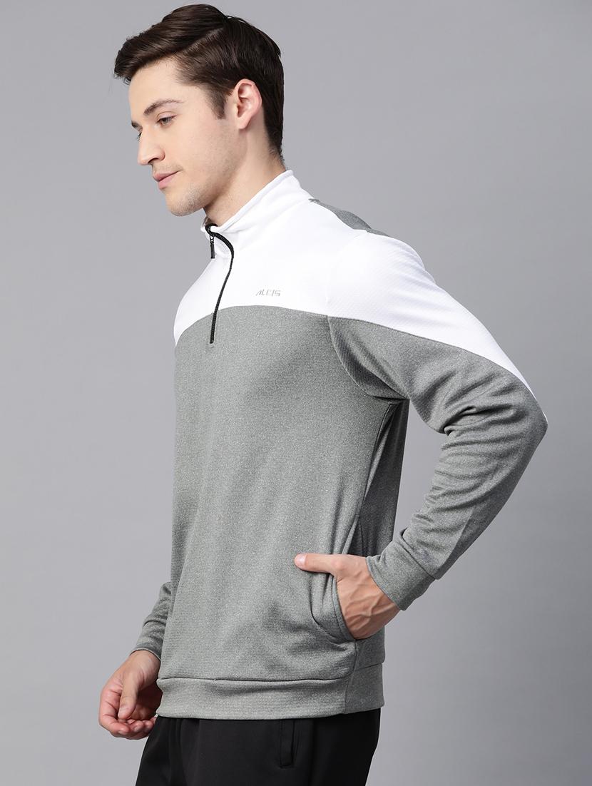 grey color block cut & sew sweatshirt - 17655684 - Zoom Image - 2