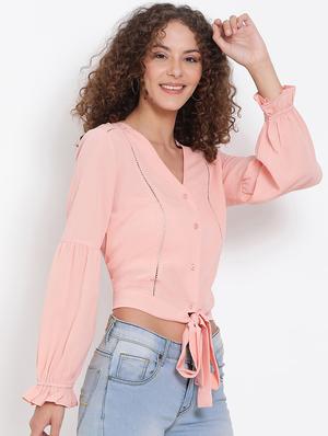 tie front crop top - 17655725 - Standard Image - 2