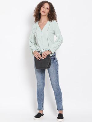 tie front crop top - 17655726 - Standard Image - 4